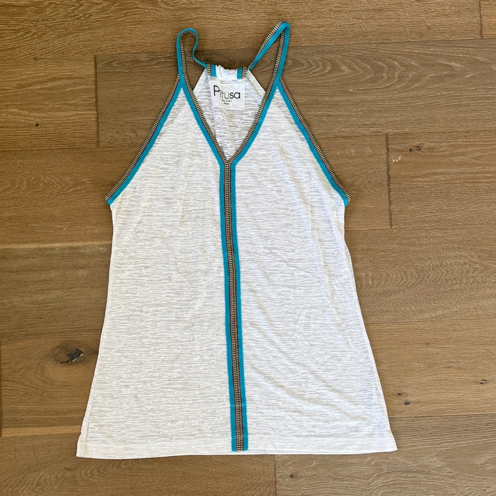Pitusa White Tank Dress with Teal Accents